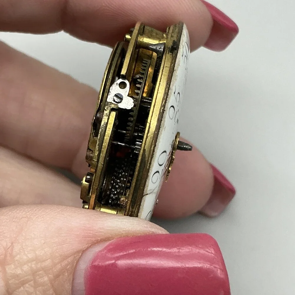 Antique Verge Fusee Pocket Watch Men 36mm Enamel Key Movement Manual Not Running